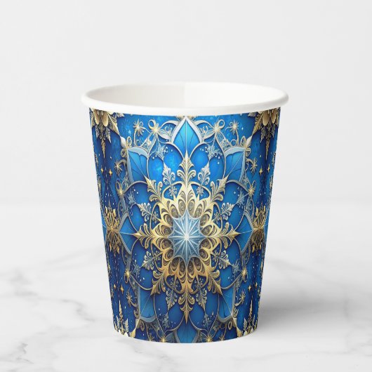 Blue Decorative Christmas Holiday Paper Cups Papieren Bekers (Links)