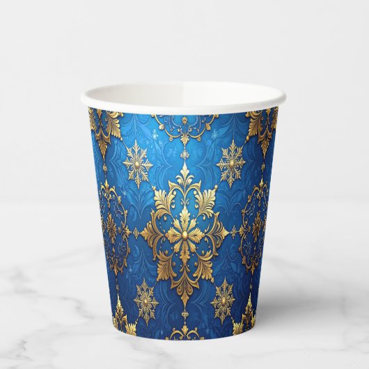 Blue Decorative Christmas Holiday Paper Cups Papieren Bekers (Links)