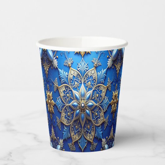 Blue Decorative Christmas Holiday Paper Cups Papieren Bekers (Links)