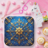 Blue Decorative Christmas Holiday Paper Plate Papieren Bordje (Feest)