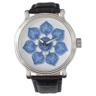 Blue Decorative Fabric Cutout Flower Horloge