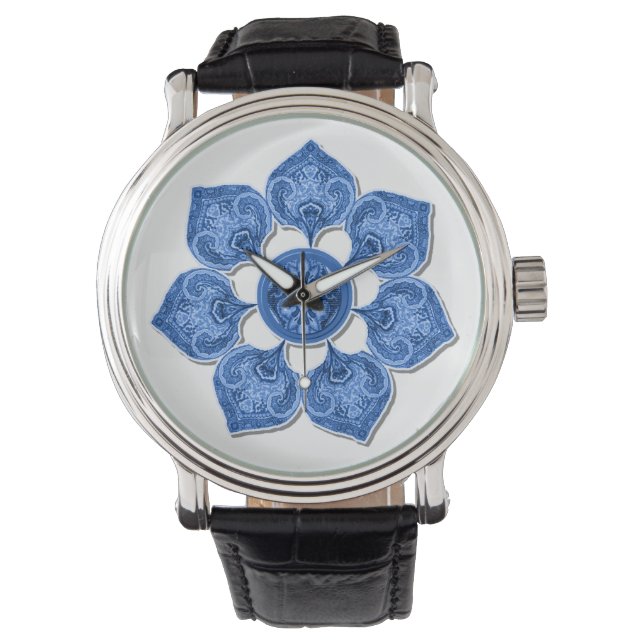 Blue Decorative Fabric Cutout Flower Horloge (Voorkant)
