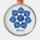 Blue Decorative Fabric Cutout Flower Metalen Ornament (Voorkant)