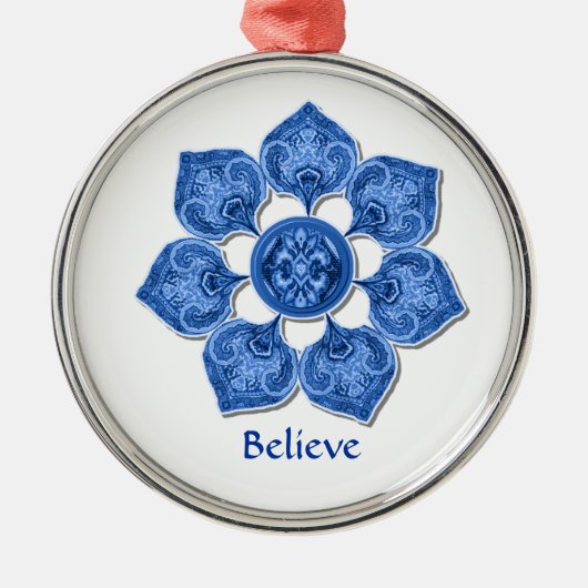 Blue Decorative Fabric Cutout Flower Metalen Ornament (Voorkant)