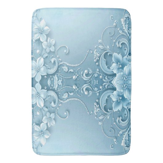Blue Decorative Floral Bath Mat (Voorkant Verticaal)