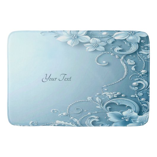 Blue Decorative Floral Bath Mat (Voorkant)
