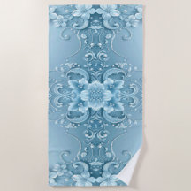 Blue Decorative Floral Beach Towel
