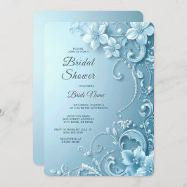 Blue Decorative Floral Bridal Shower Kaart