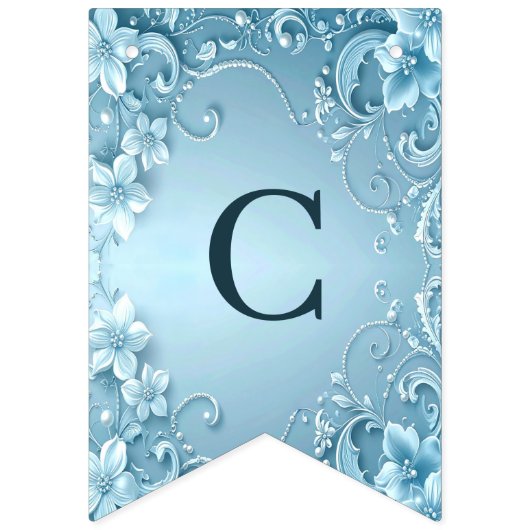 Blue Decorative Floral Bunting Flag Vlaggetjes (Eerste vlag)