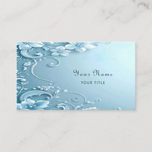 Blue Decorative Floral Business Card Visitekaartje (Voorkant)