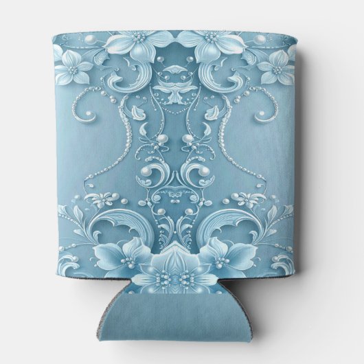 Blue Decorative Floral Can Cooler (Achterkant)