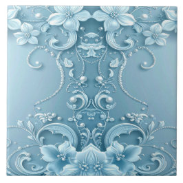 Blue Decorative Floral Ceramic Tile Tegeltje