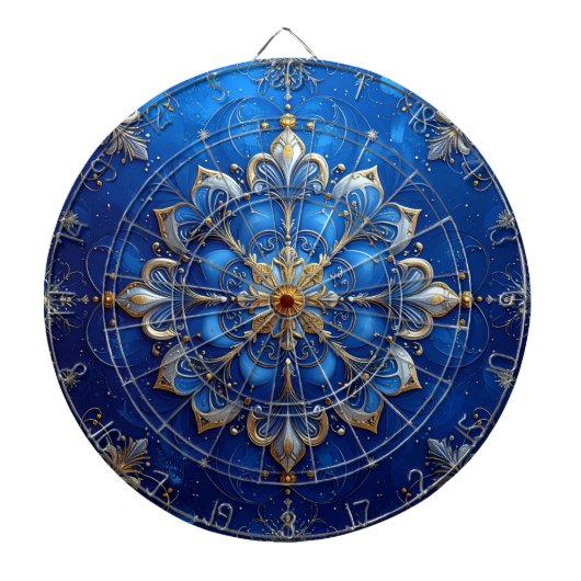 Blue Decorative Floral Dartboard Dartbord (Voorkant)