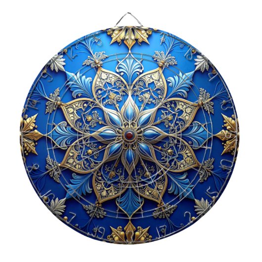 Blue Decorative Floral Dartboard Dartbord (Voorkant)
