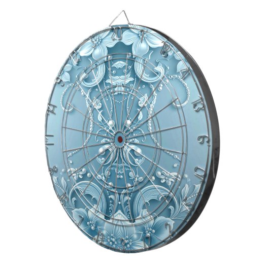 Blue Decorative Floral Dartboard Dartbord (Voorkant Rechts)
