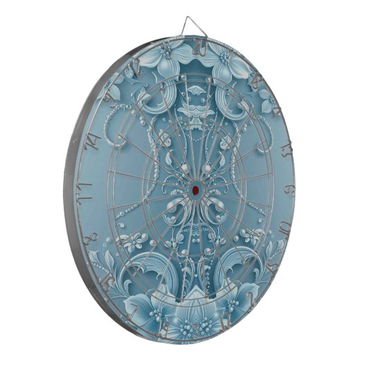 Blue Decorative Floral Dartboard Dartbord (Voorkant Links)