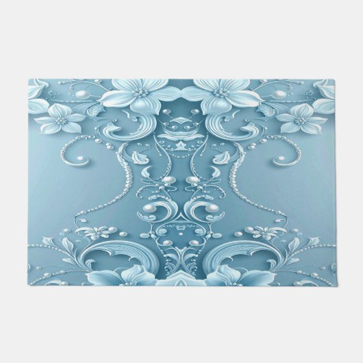 Blue Decorative Floral Doormat Deurmat (Voorkant)