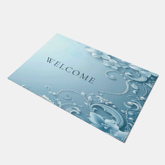 Blue Decorative Floral Doormat Deurmat (Schuin)