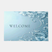 Blue Decorative Floral Doormat Deurmat (Voorkant)