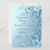 Blue Decorative Floral Engagement Invitation Kaart (Voorkant)
