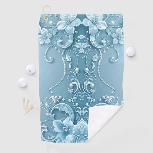 Blue Decorative Floral Golf Towel Golfhanddoek (Insitu)
