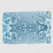 Blue Decorative Floral Golf Towel Golfhanddoek (Horizontaal)