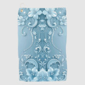 Blue Decorative Floral Golf Towel Golfhanddoek (Voorkant)