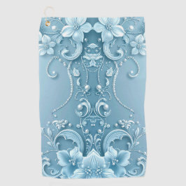 Blue Decorative Floral Golf Towel Golfhanddoek