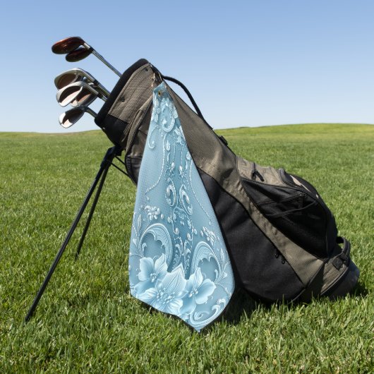 Blue Decorative Floral Golf Towel Golfhanddoek (Groen)