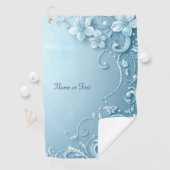 Blue Decorative Floral Golf Towel Golfhanddoek (Insitu)