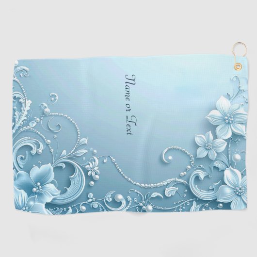 Blue Decorative Floral Golf Towel Golfhanddoek (Horizontaal)