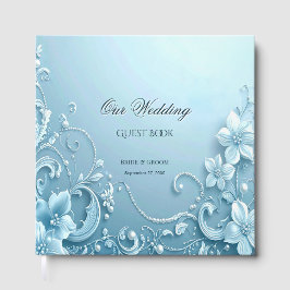 Blue Decorative Floral Guest Book Gastenboek