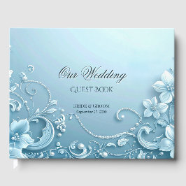 Blue Decorative Floral Guest Book Gastenboek