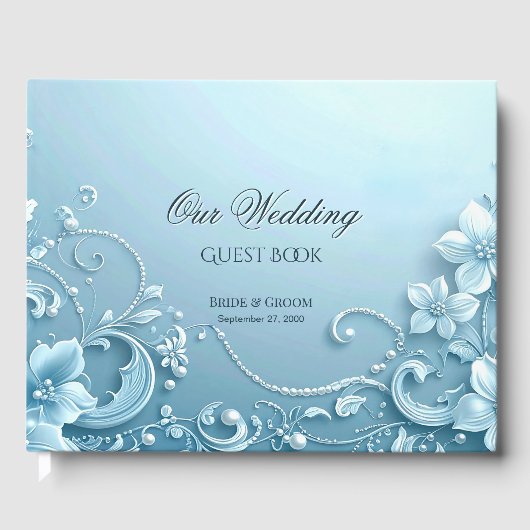 Blue Decorative Floral Guest Book Gastenboek (Voorkant)