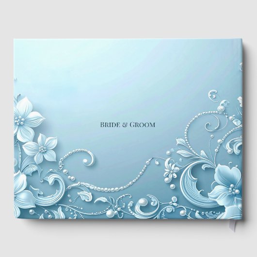 Blue Decorative Floral Guest Book Gastenboek (Achterkant)