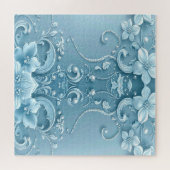 Blue Decorative Floral Jigsaw Puzzle Legpuzzel (Horizontaal)