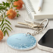 Blue Decorative Floral Keychain (Voorkant Rechts)