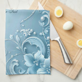 Blue Decorative Floral Kitchen Towel Theedoek (Quarter Fold)