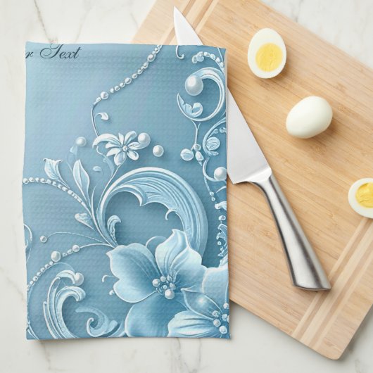 Blue Decorative Floral Kitchen Towel Theedoek (Quarter Fold)