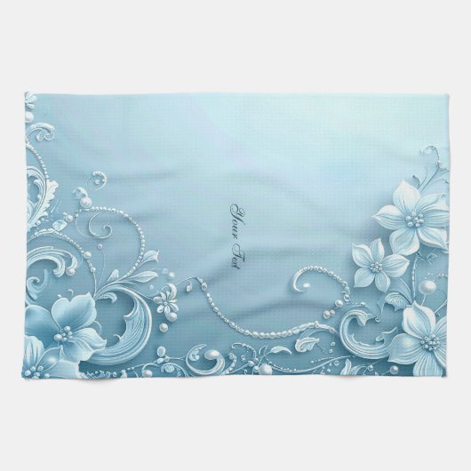 Blue Decorative Floral Kitchen Towel Theedoek (Horizontaal)