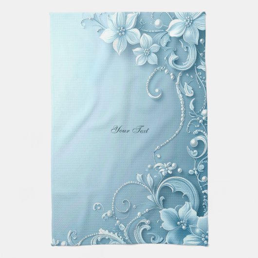 Blue Decorative Floral Kitchen Towel Theedoek (Verticaal)