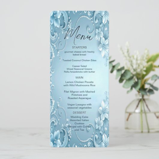 Blue Decorative Floral Menu (Staand voorkant)