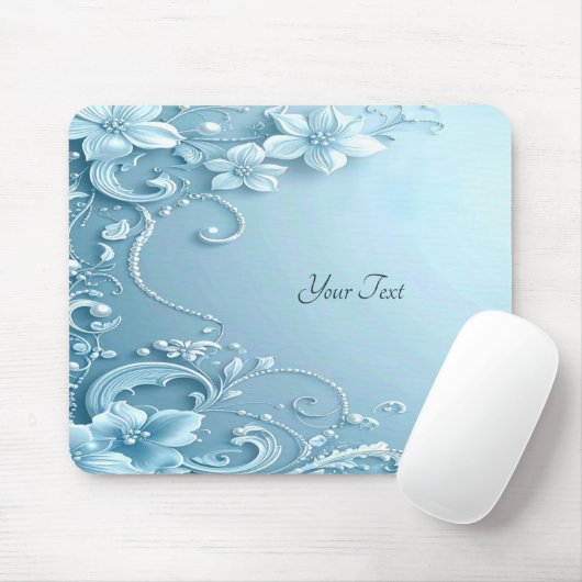 Blue Decorative Floral Mousepad Muismat (Met muis)