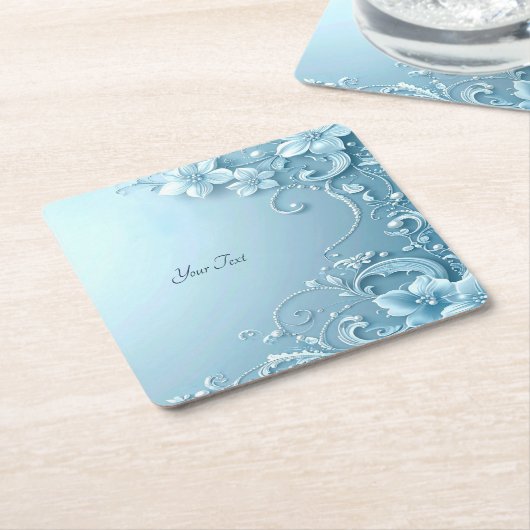 Blue Decorative Floral Paper Coaster Kartonnen Onderzetters (Schuin)