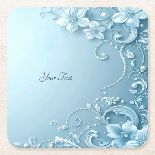 Blue Decorative Floral Paper Coaster Kartonnen Onderzetters (Voorkant)