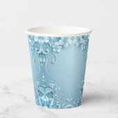 Blue Decorative Floral Paper Cups Papieren Bekers (Voorkant)