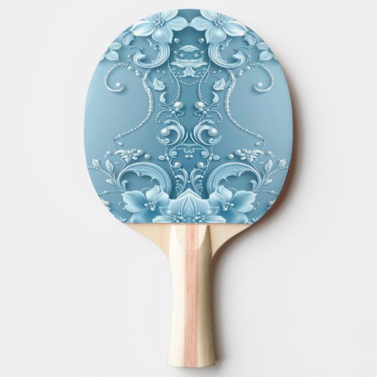 Blue Decorative Floral Ping Pong Paddle Tafeltennisbatje (Voorkant)