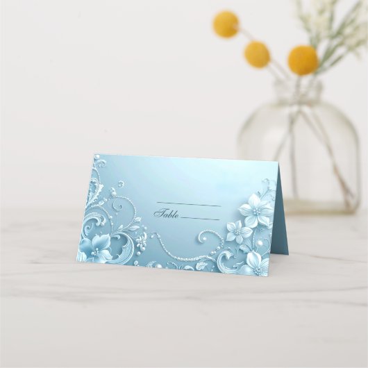 Blue Decorative Floral Place Card Plaatskaartje (Voorkant)