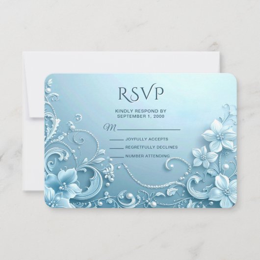 Blue Decorative Floral RSVP Card (Voorkant)