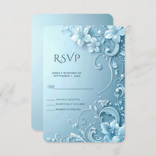Blue Decorative Floral RSVP Card (Voorkant / Achterkant)